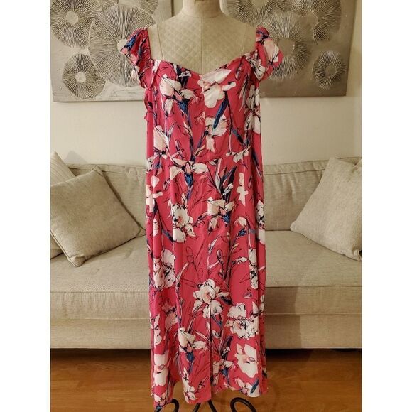 Leith Floral Flounce Detail Dress in Pink Magenta Inked Iris - NEW - Picture 4 of 13